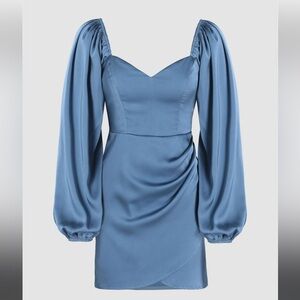 SOLID RUCHED LONG SLEEVE MINI DRESS